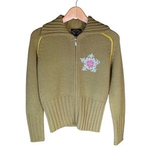 Vintage Wool Blend Obermeyer Sweater Women’s Size Small Green Knit Zip Up Shirt